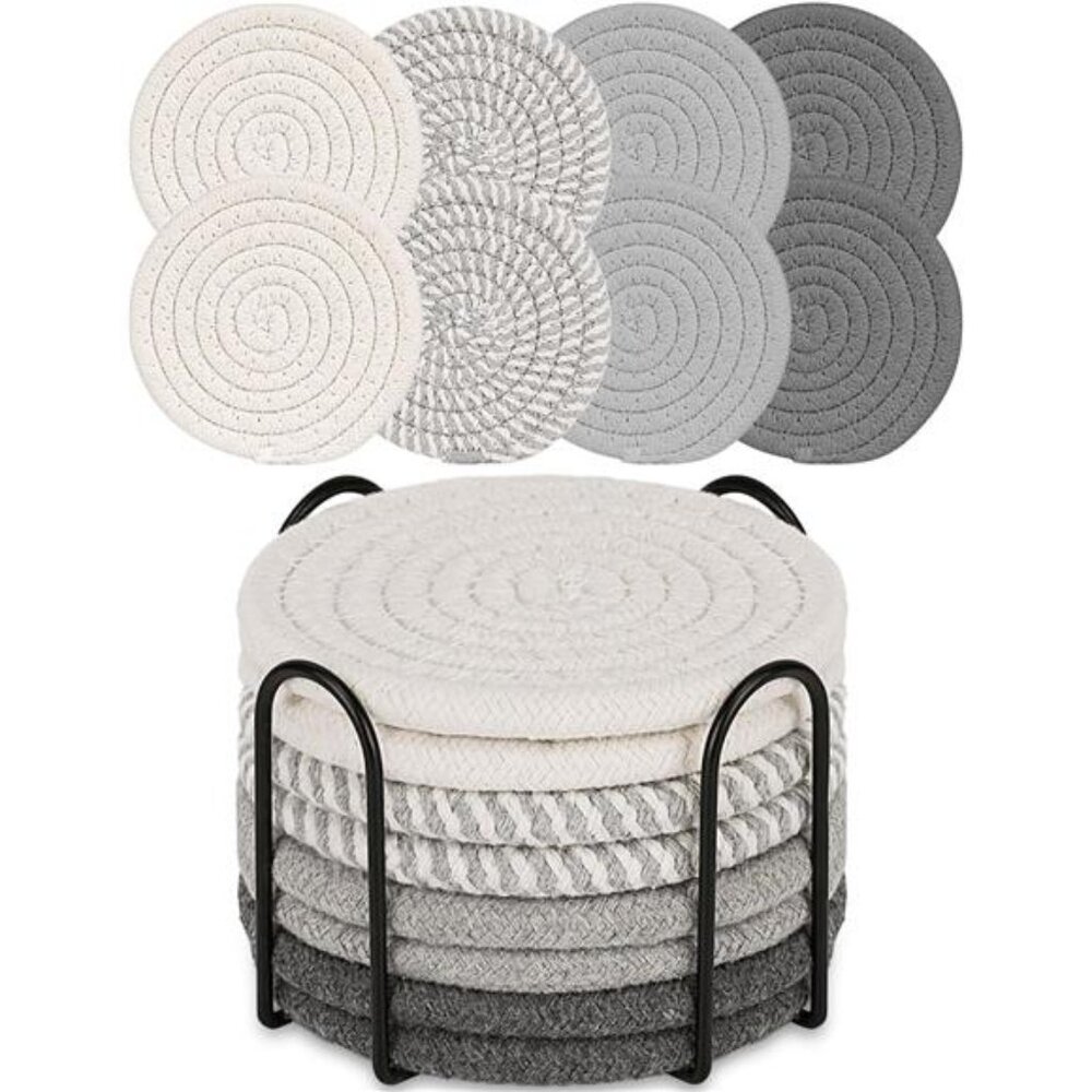 8 Pcs Minimalist Boho Coasters with Holder for Drinks